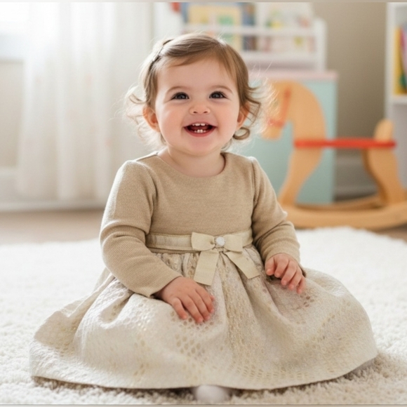 Bonnie Baby Other - Bonnie Baby girl fancy gold dress size 12M